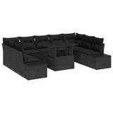 Garden Sofa Set with Cushion 10 pcs Black Poly Rattan - Front View