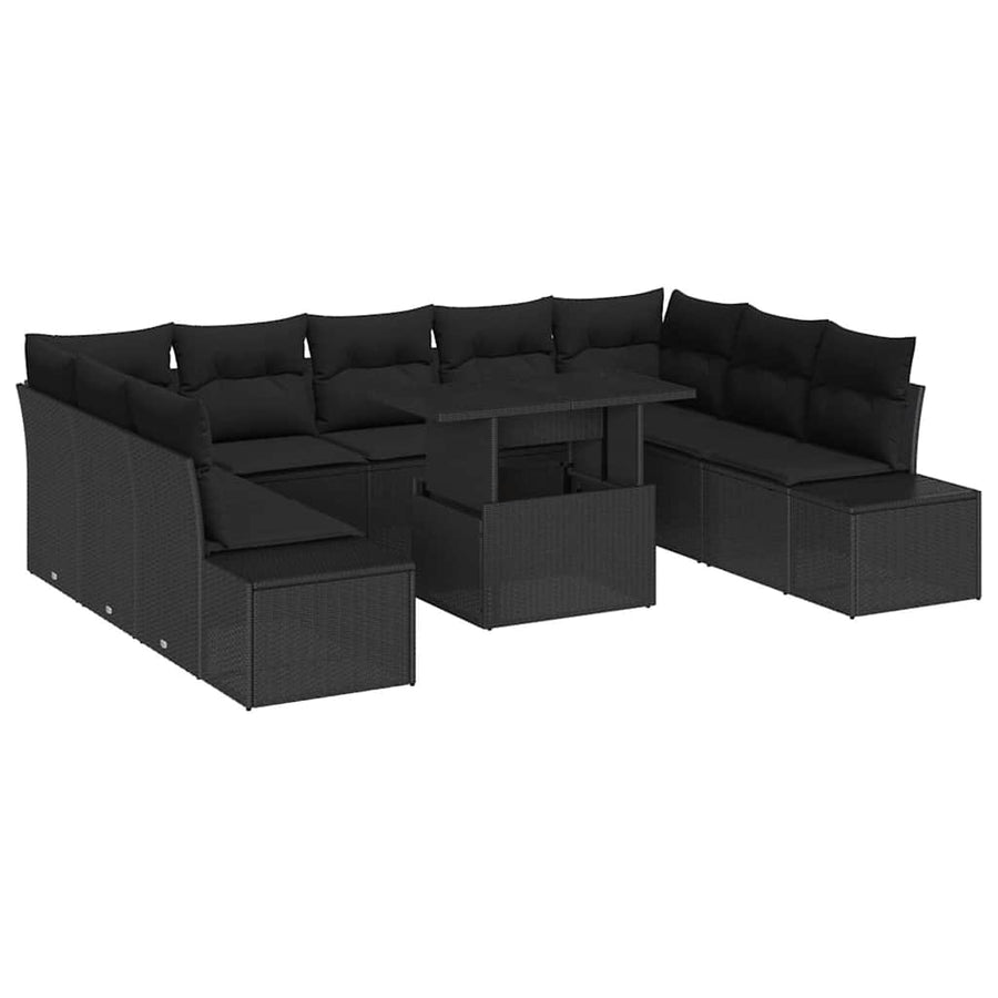 Garden Sofa Set 10 pcs Black Poly Rattan