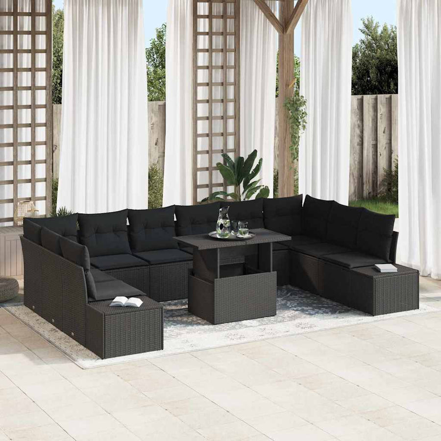 Garden Sofa Set 11 pcs Black 55 x 55 x 37 cm Poly Rattan