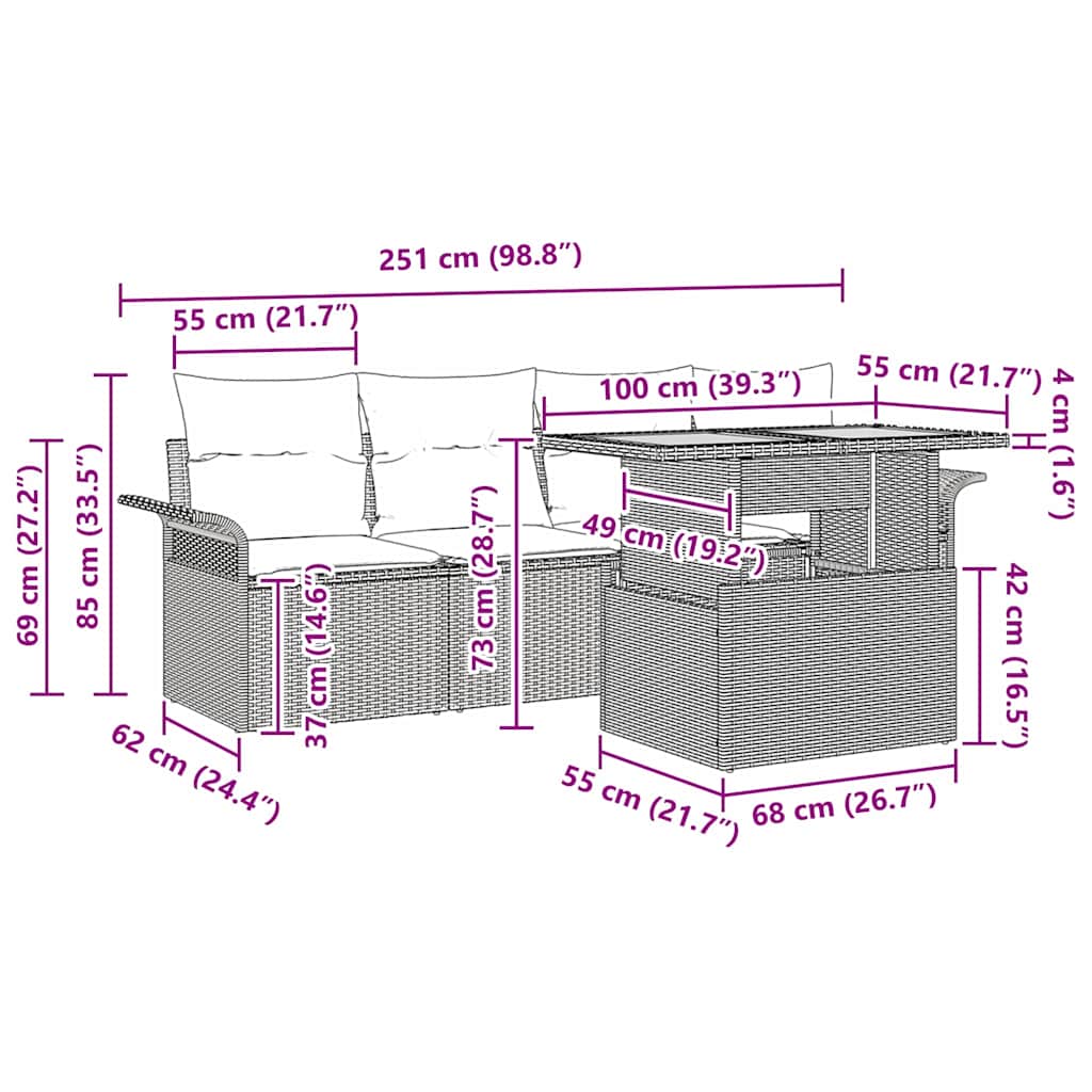 Garden Sofa Set with Cushion 5 pcs Grey Poly Rattan