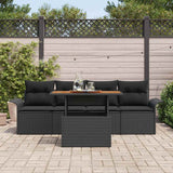 Garden Sofa Set with Cushion 5 pcs Black Poly Rattan