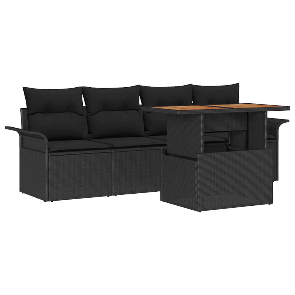 Garden Sofa Set with Cushion 5 pcs Black Poly Rattan