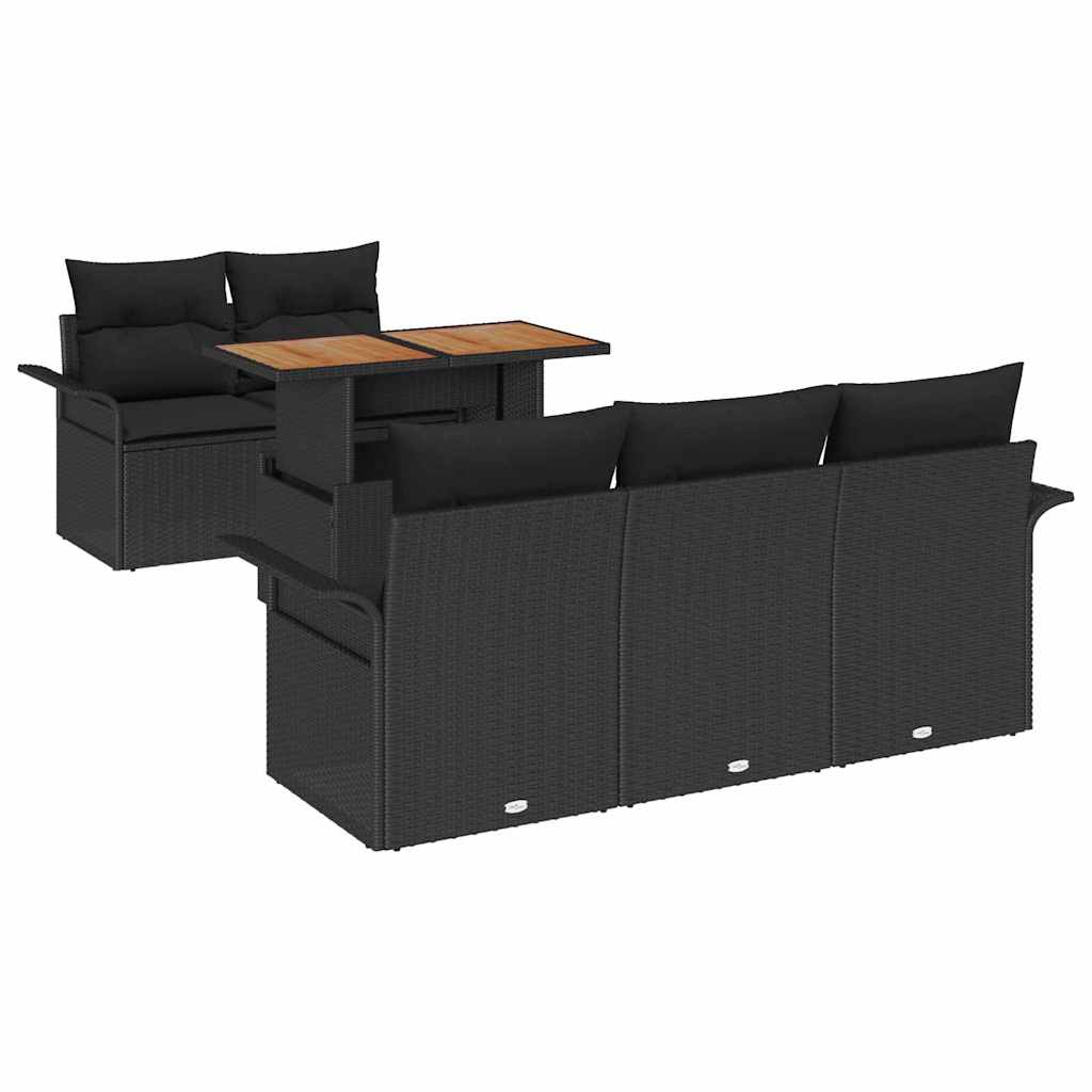 Garden Sofa Set with Cushion 6 pcs Black Poly Rattan