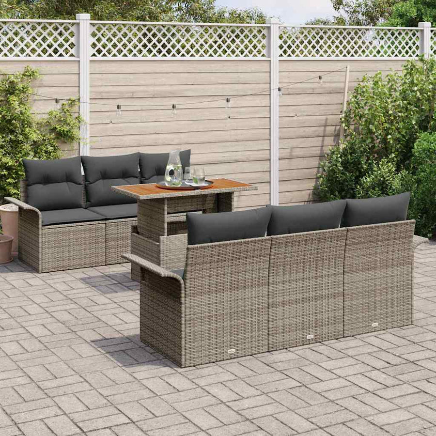 Garden Sofa Set 7 pcs Grey Poly rattan and powder-coated steel