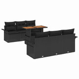 Garden Sofa Set with Cushion 7 pcs Black 100 x 55 x 73 cm - Front View