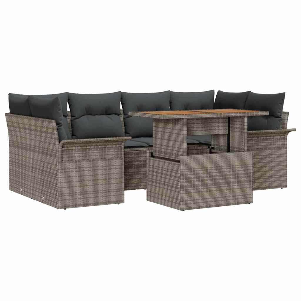 Garden Sofa Set with Cushion Height Adjustable 7 pcs Grey