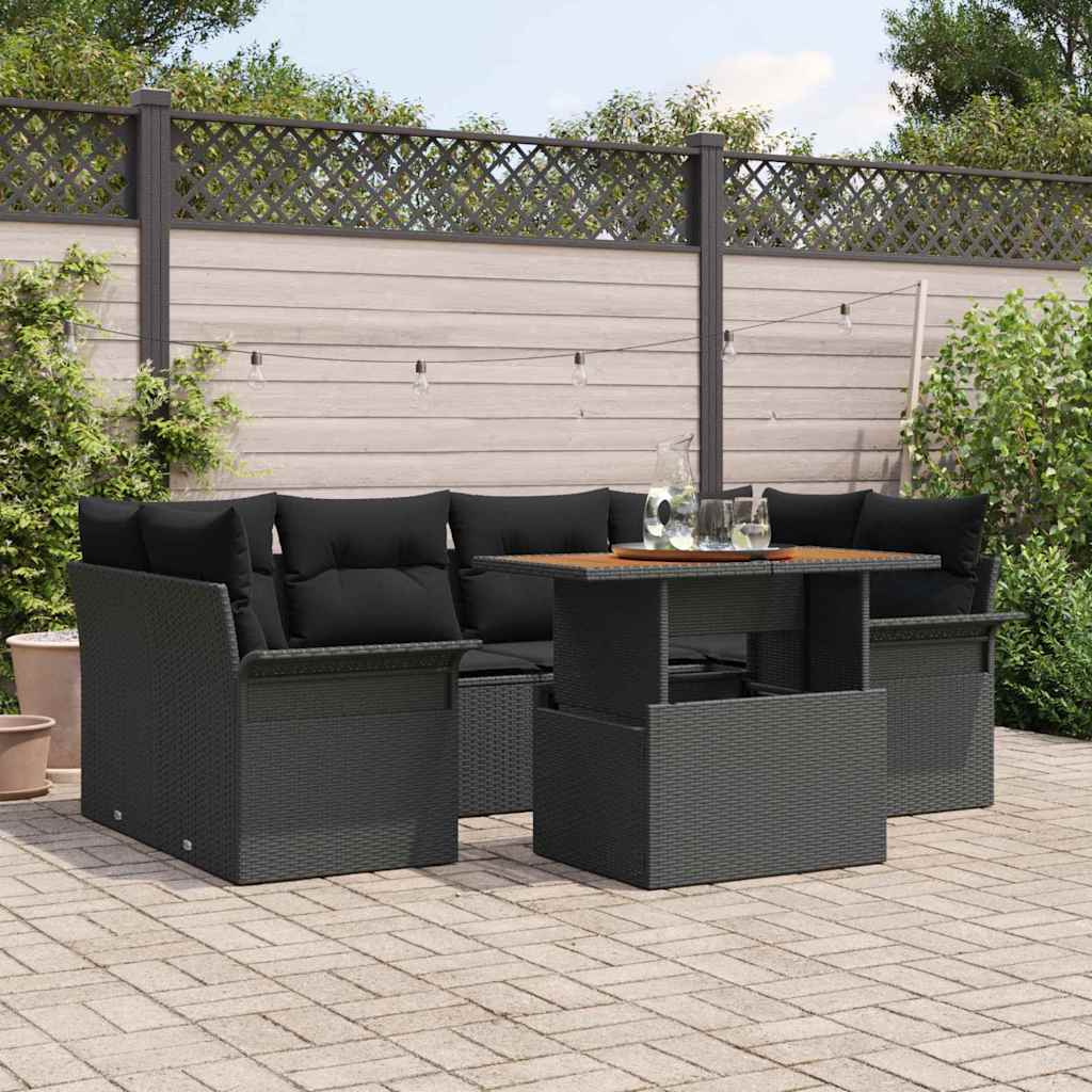 Garden Sofa Set with Cushion 7 pcs Black