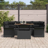 Garden Sofa Set with Cushion 7 pcs Black 100 x 55 x 73 cm - Side View