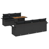 Garden Sofa Set with Cushion 8 pcs Black 100 x 55 x 73 cm - Front View