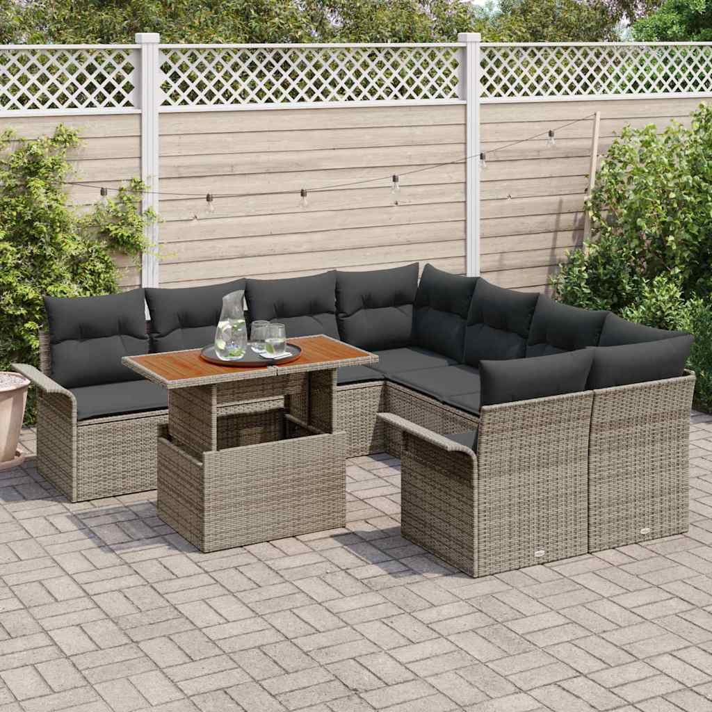 Garden Sofa Set with Cushion Manual 9 pcs Grey