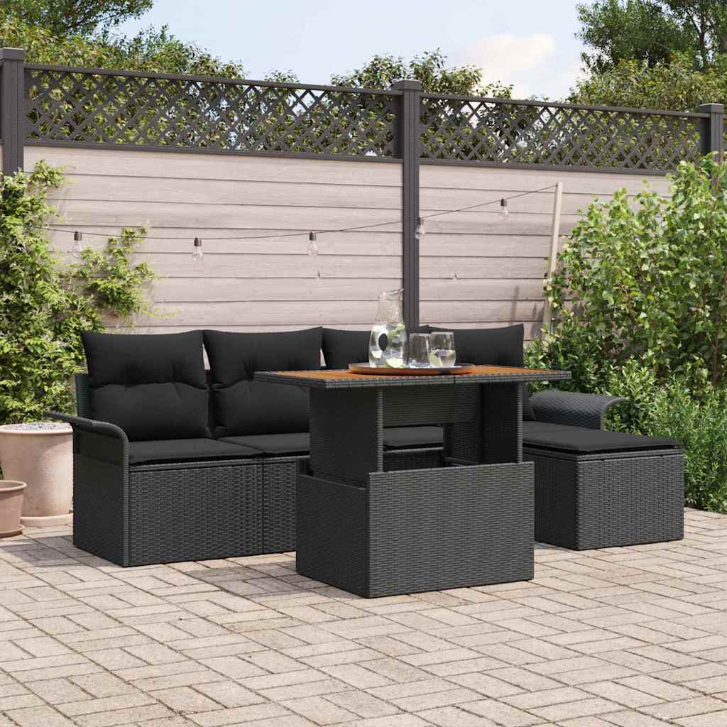 Garden Sofa Set with Cushion 6 pcs Black