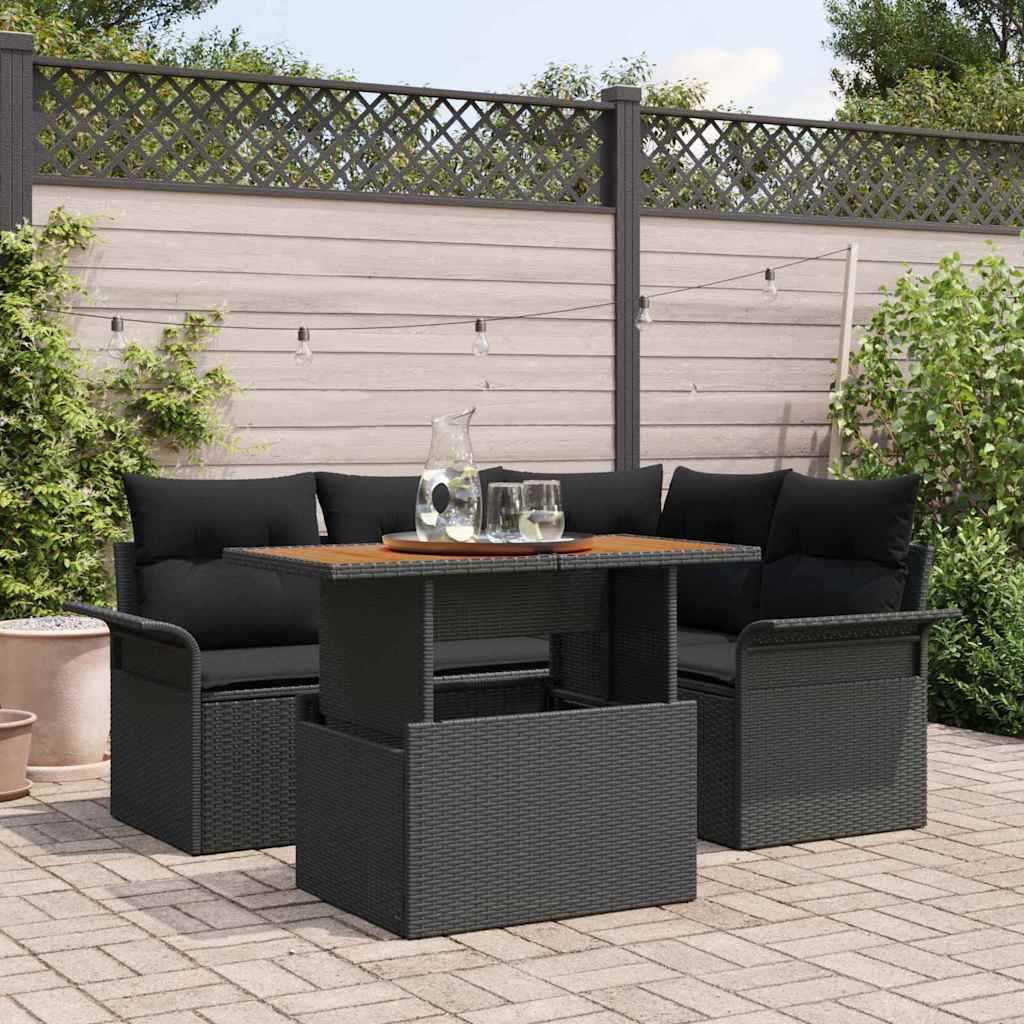Garden Sofa Set with Cushion 5 pcs Black 100 x 55 x 73 cm