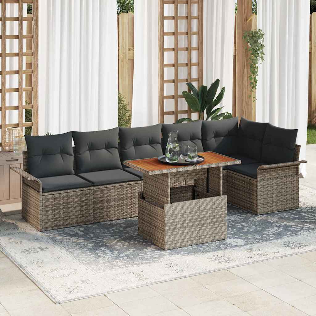 Garden Sofa Set with Cushion 7 pcs Grey Poly Rattan