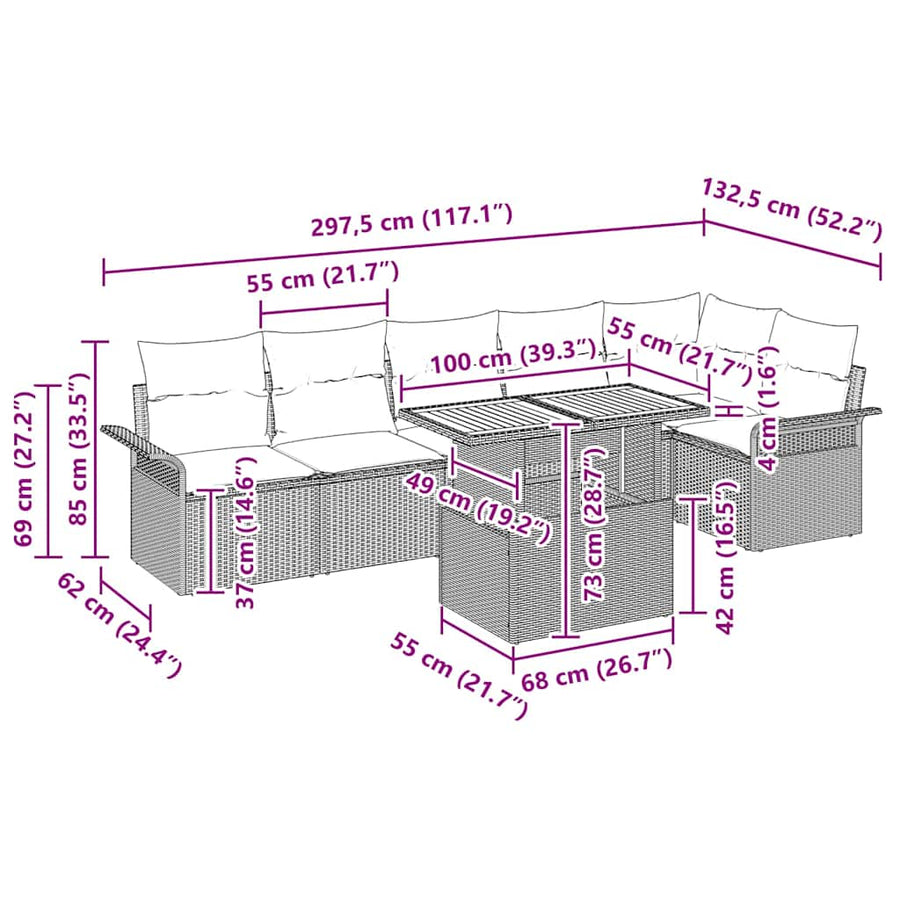 Garden Sofa Set 7 pcs Grey Poly Rattan