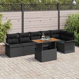 Garden Sofa Set with Cushion 7 pcs Black Poly Rattan