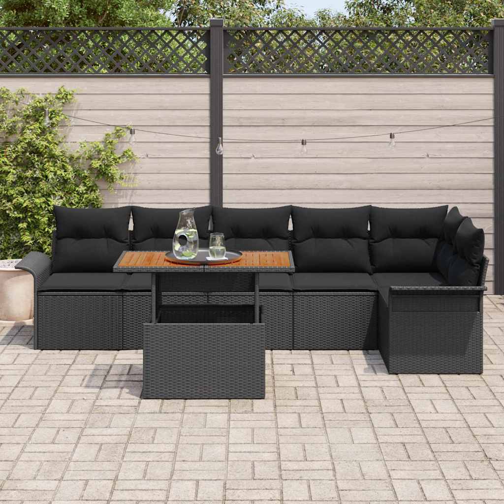 Garden Sofa Set with Cushion 7 pcs Black Poly Rattan