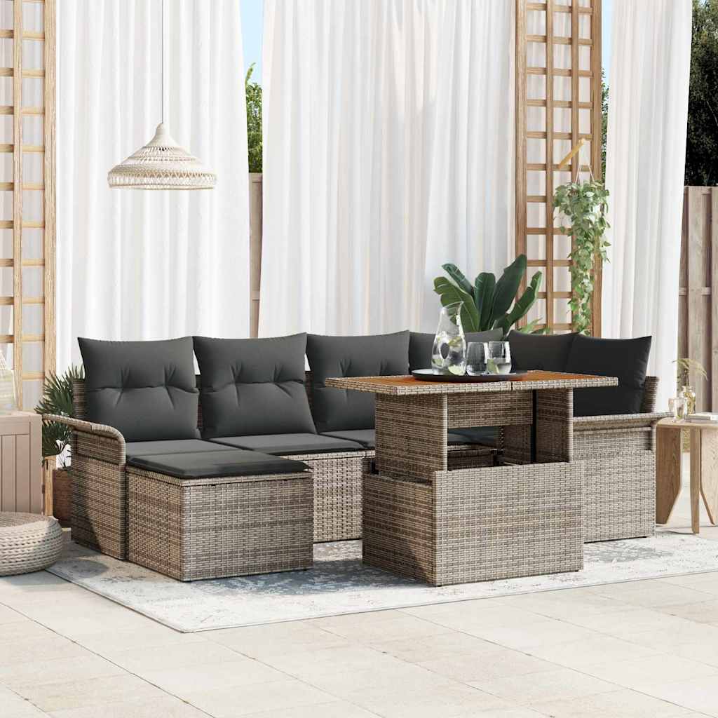 Garden Sofa Set with Cushion 7 pcs Grey Poly Rattan