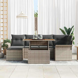 Garden Sofa Set with Cushion 7 pcs Grey Poly Rattan