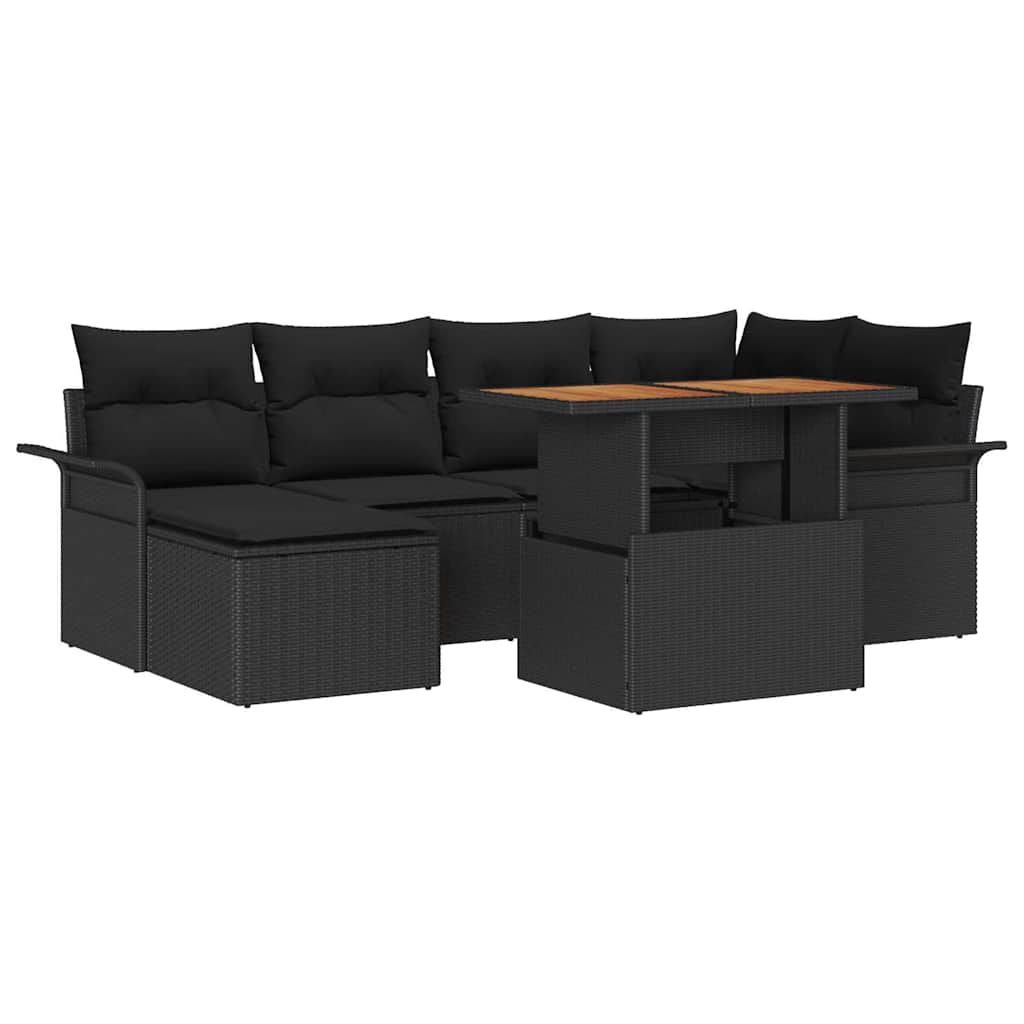 Garden Sofa Set 7 pcs Black Poly rattan and powder-coated steel