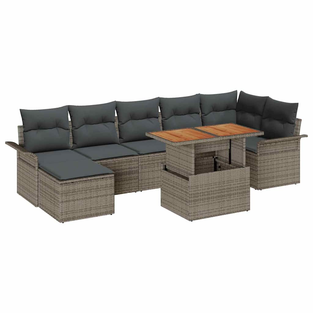 Garden Sofa Set with Cushion 8 pcs Grey Poly Rattan