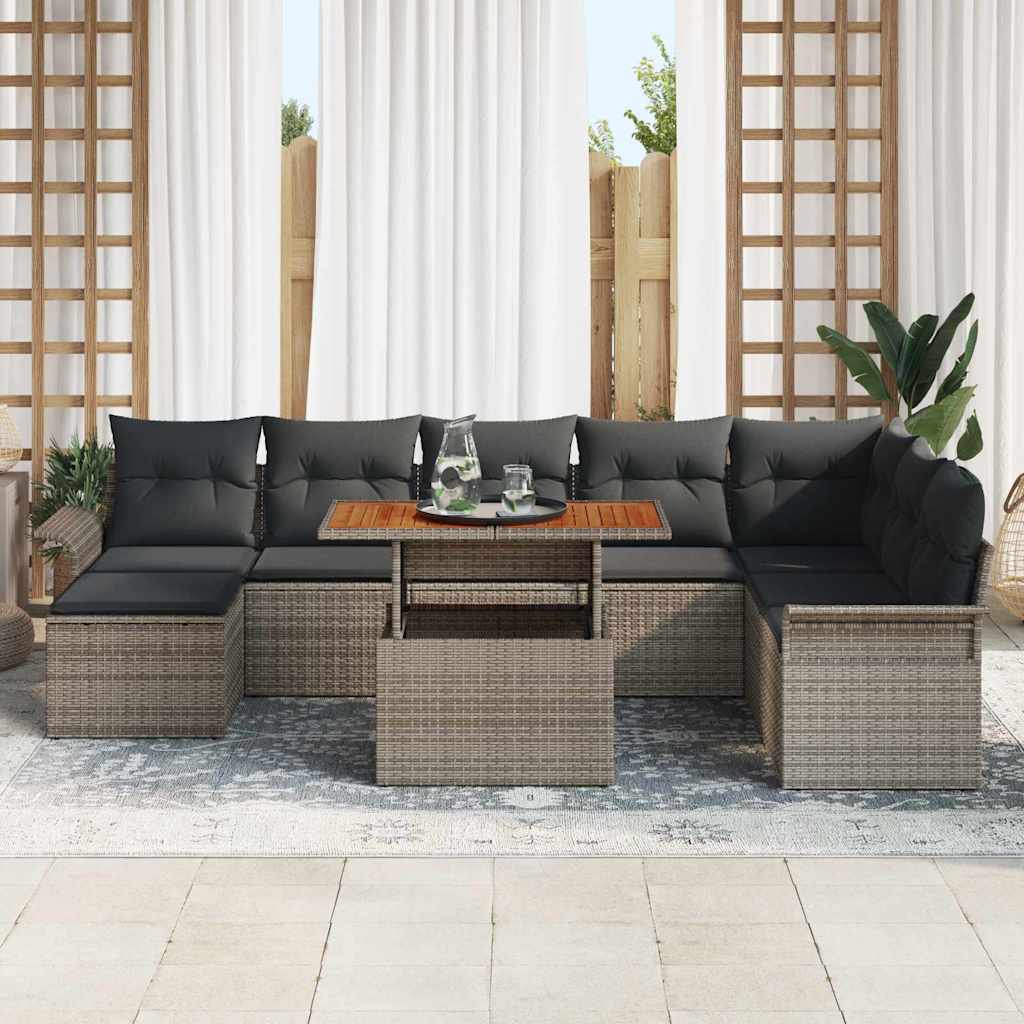 Garden Sofa Set 9 pcs Grey Poly rattan, powder-coated steel