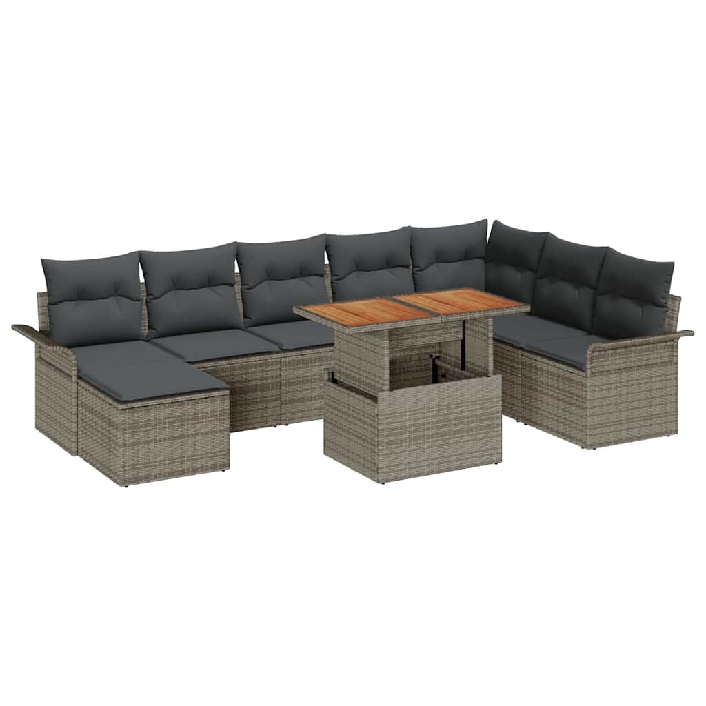 Garden Sofa Set 9 pcs Grey Poly rattan, powder-coated steel