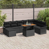 Garden Sofa Set 9 pcs Black Poly rattan, powder-coated steel