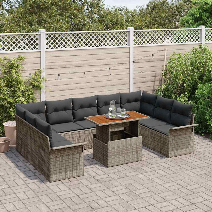 Garden Sofa Set 10 pcs Grey Poly rattan and powder-coated steel