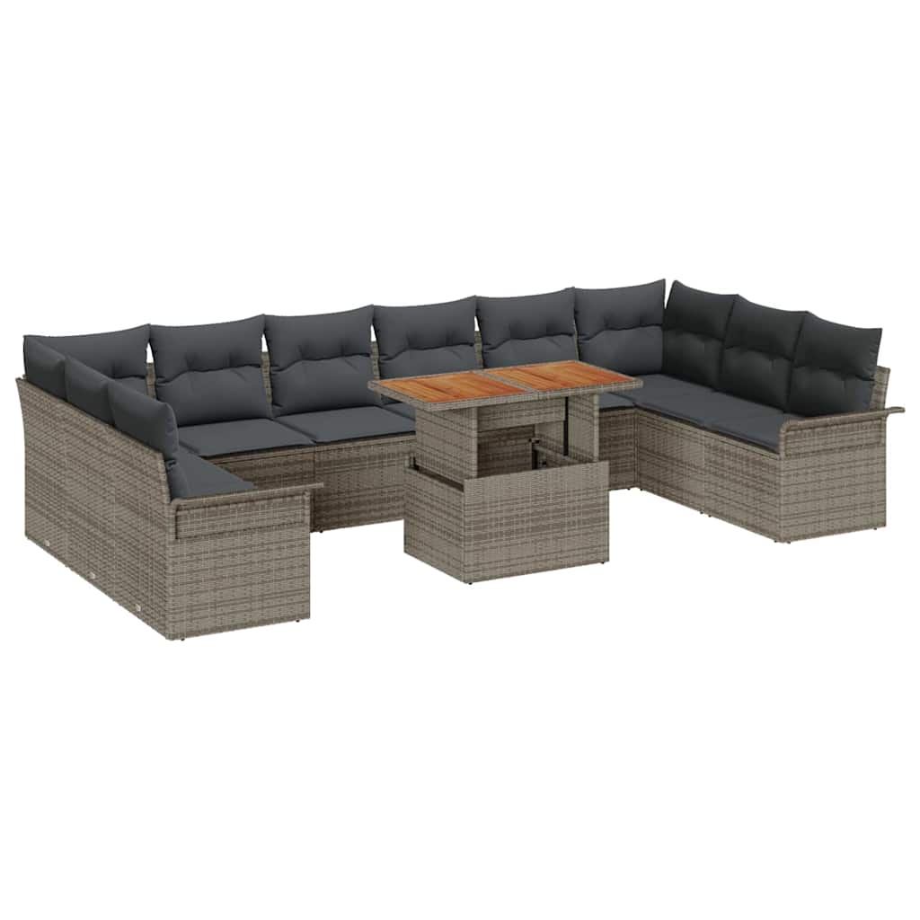 Garden Sofa Set with Cushion 11 pcs Grey Poly Rattan