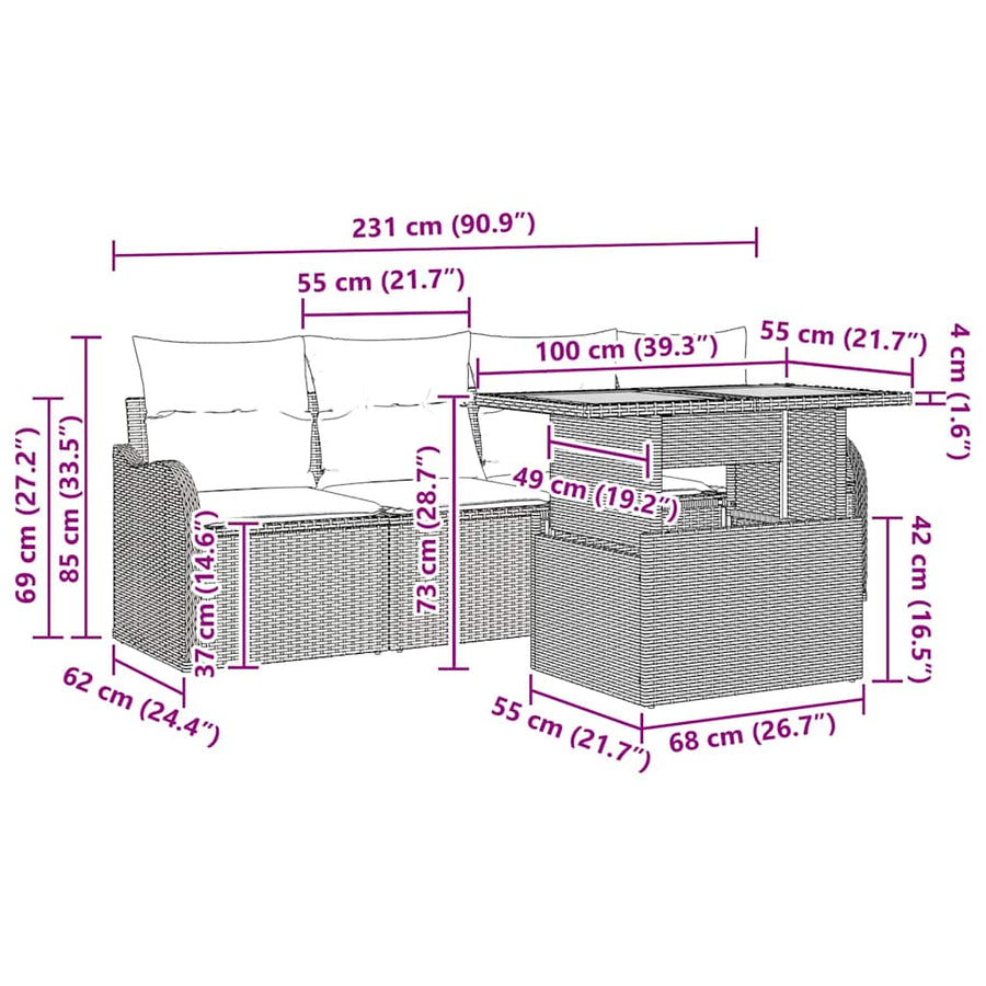 Garden Sofa Set 5 pcs Grey 100 x 55 x 73 cm Poly Rattan