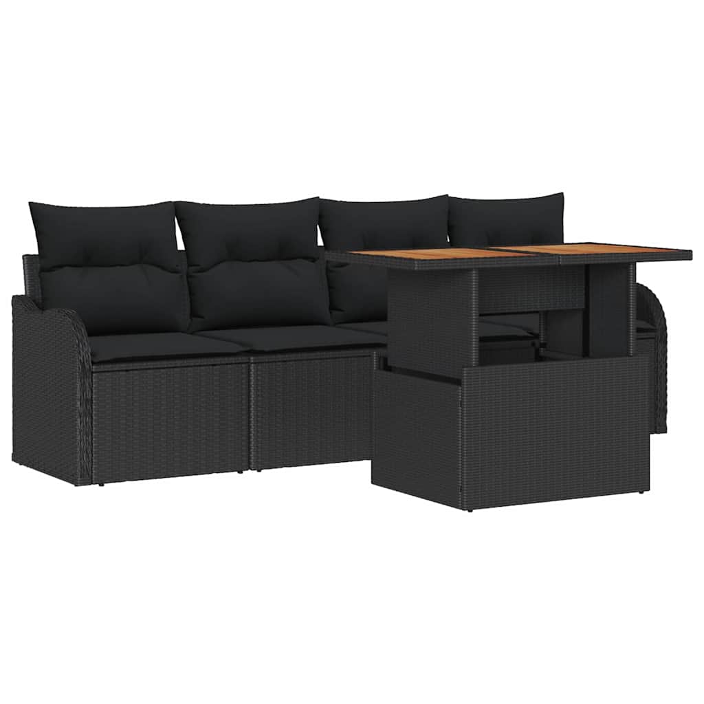 Garden Sofa Set with Cushion 5 pcs Black Poly Rattan