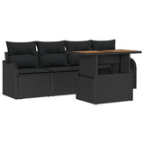 Garden Sofa Set with Cushion 5 pcs Black Poly Rattan