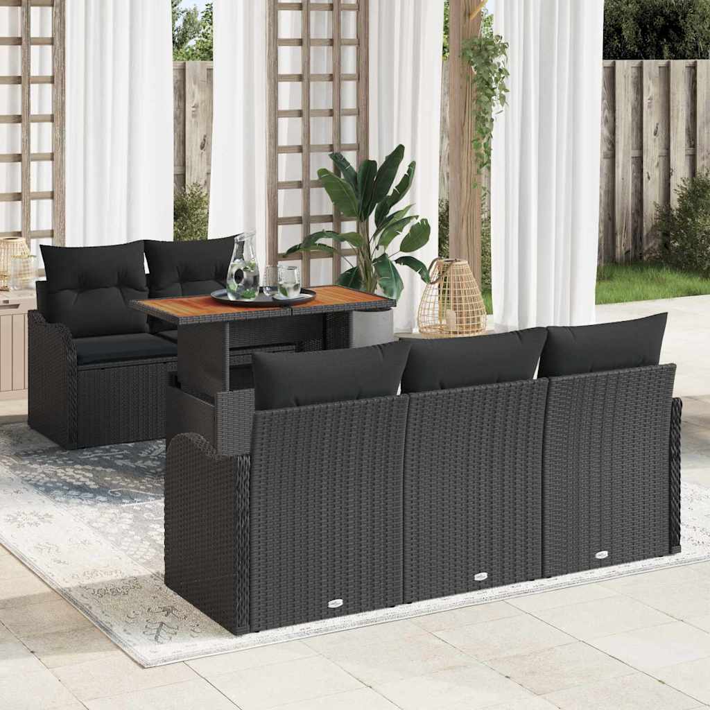 Garden Sofa Set with Cushion 6 pcs Black Poly Rattan