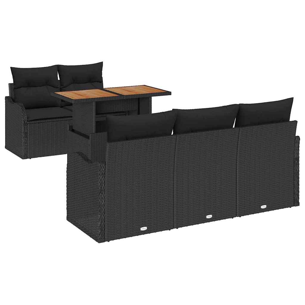 Garden Sofa Set with Cushion 6 pcs Black Poly Rattan