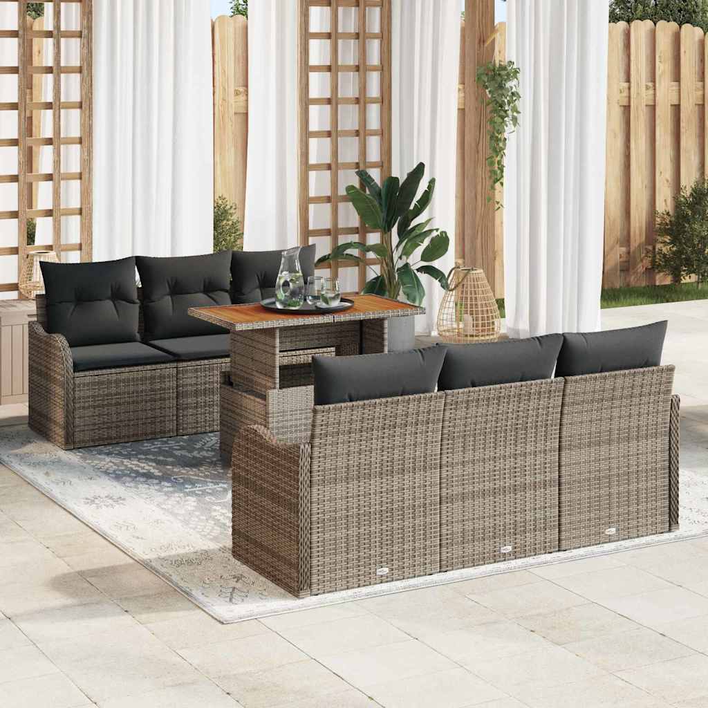 Garden Sofa Set with Cushion 7 pcs Grey Poly Rattan