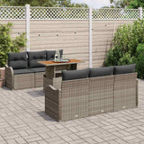 Garden Sofa Set with Cushion 7 pcs Grey Poly Rattan