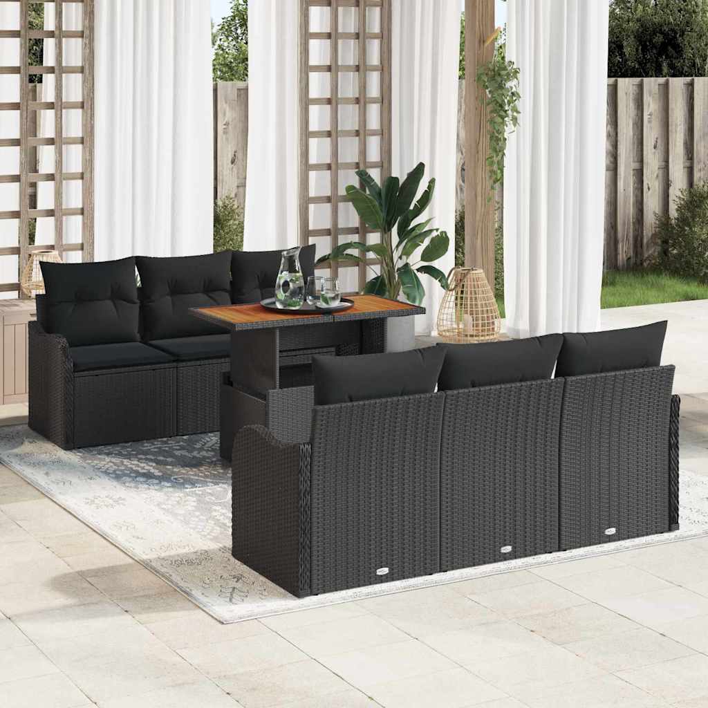 Garden Sofa Set with Cushion 7 pcs Black Poly Rattan