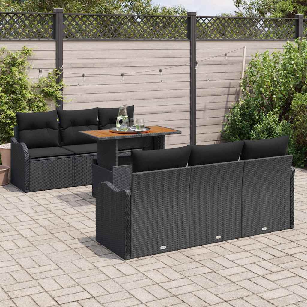 Garden Sofa Set with Cushion 7 pcs Black Poly Rattan