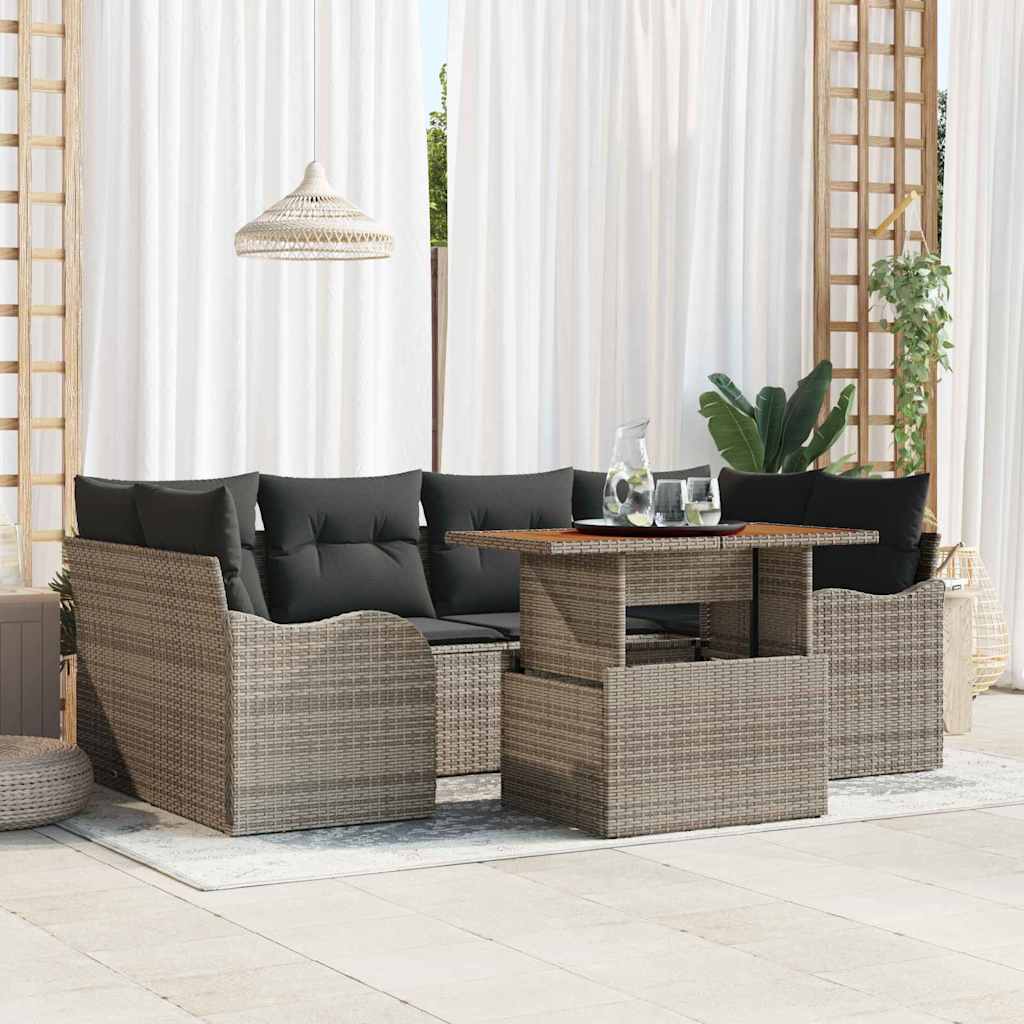 Garden Sofa Set with Cushion Manual 7 pcs Grey