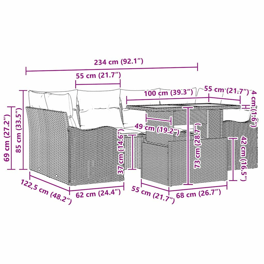Garden Sofa Set 7 pcs Grey 100 x 55 x 73 cm