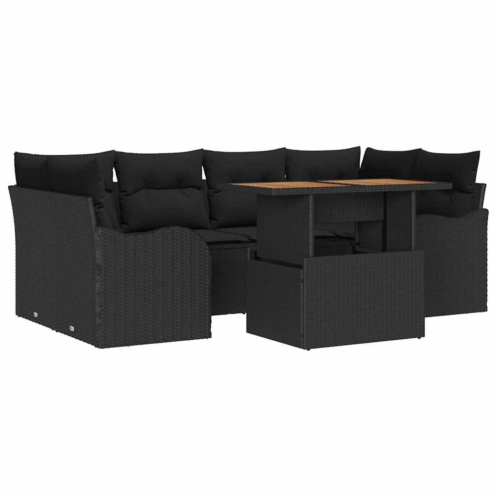 Garden Sofa Set with Cushion Manual 7 pcs Black