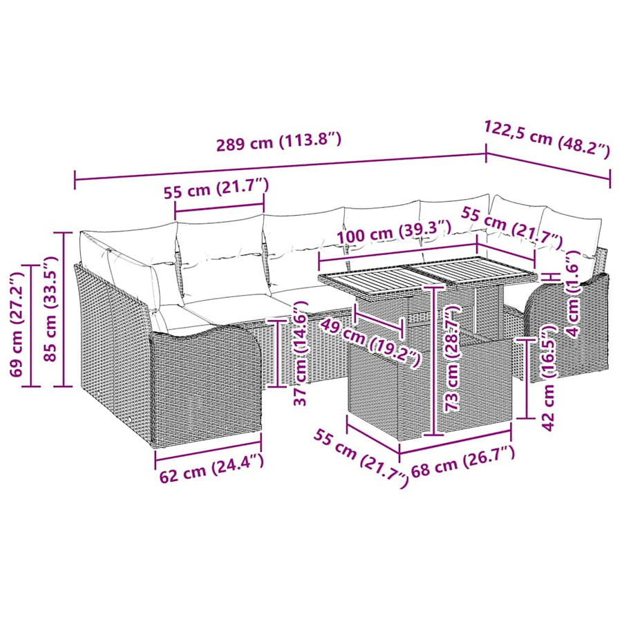 Garden Sofa Set 8 pcs Grey Poly Rattan