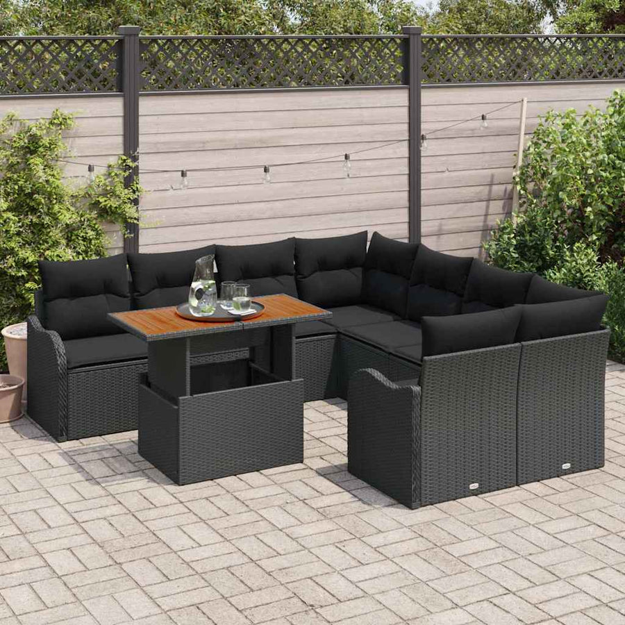 Garden Sofa Set 7 pcs 6-Seater Black