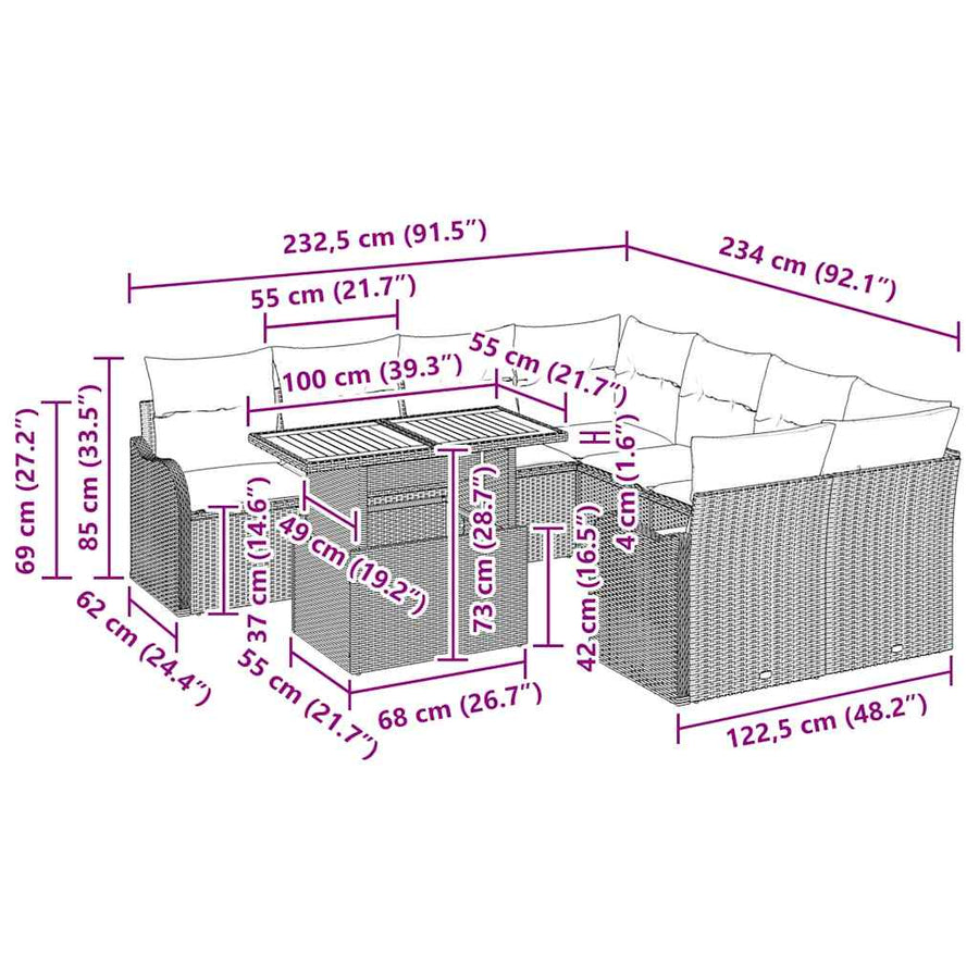 Garden Sofa Set 7 pcs 6-Seater Black