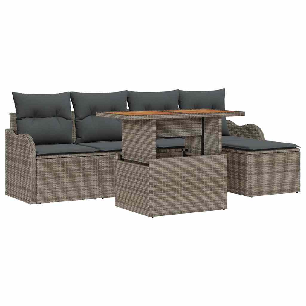 Garden Sofa Set with Cushion 6 pcs Grey Poly Rattan