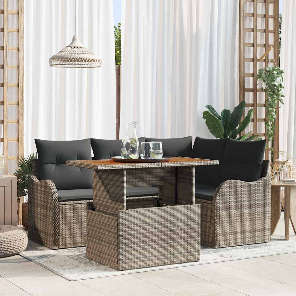 Garden Sofa Set with Cushion 5 pcs Grey Poly Rattan
