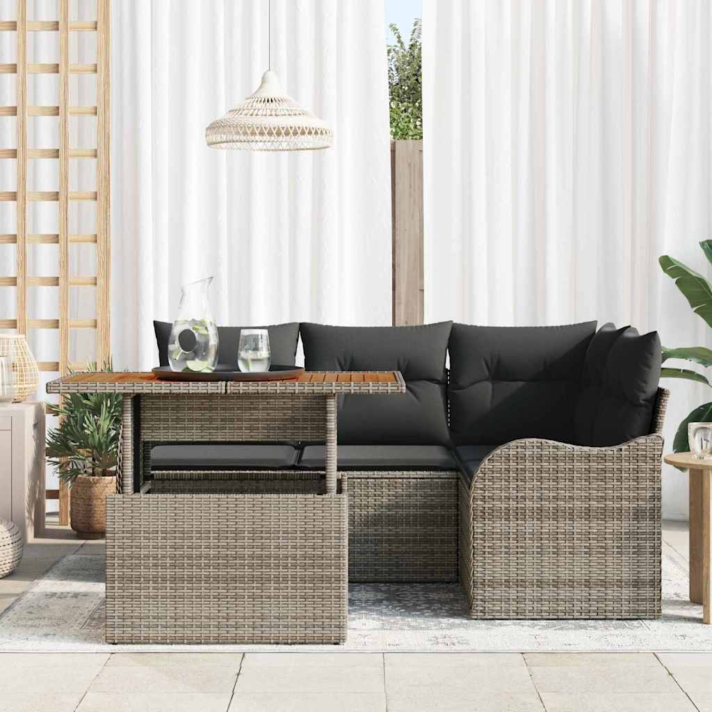 Garden Sofa Set with Cushion 5 pcs Grey Poly Rattan