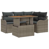 Garden Sofa Set with Cushion 5 pcs Grey Poly Rattan