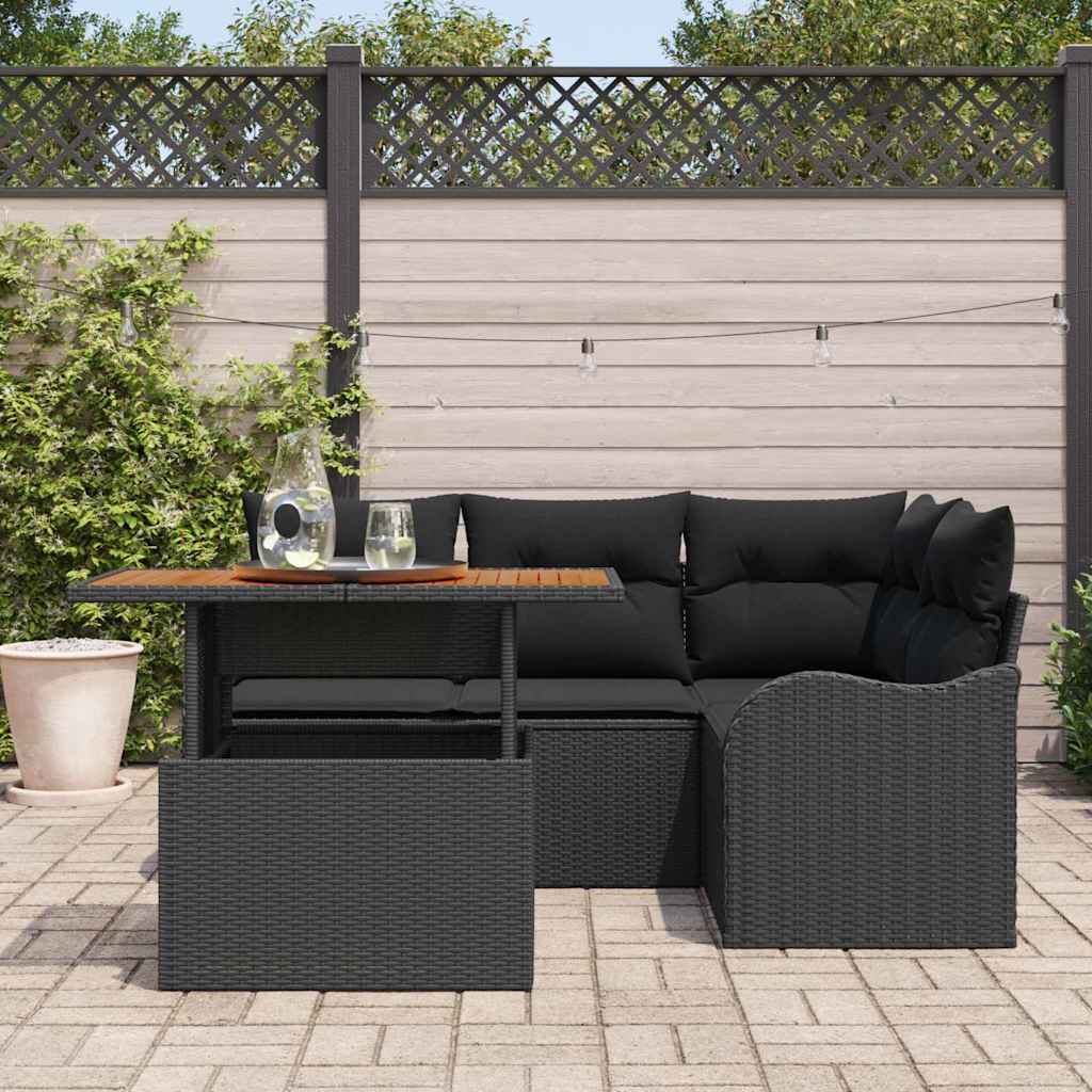 Garden Sofa Set with Cushion 5 pcs Black Poly Rattan