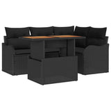 Garden Sofa Set with Cushion 5 pcs Black Poly Rattan